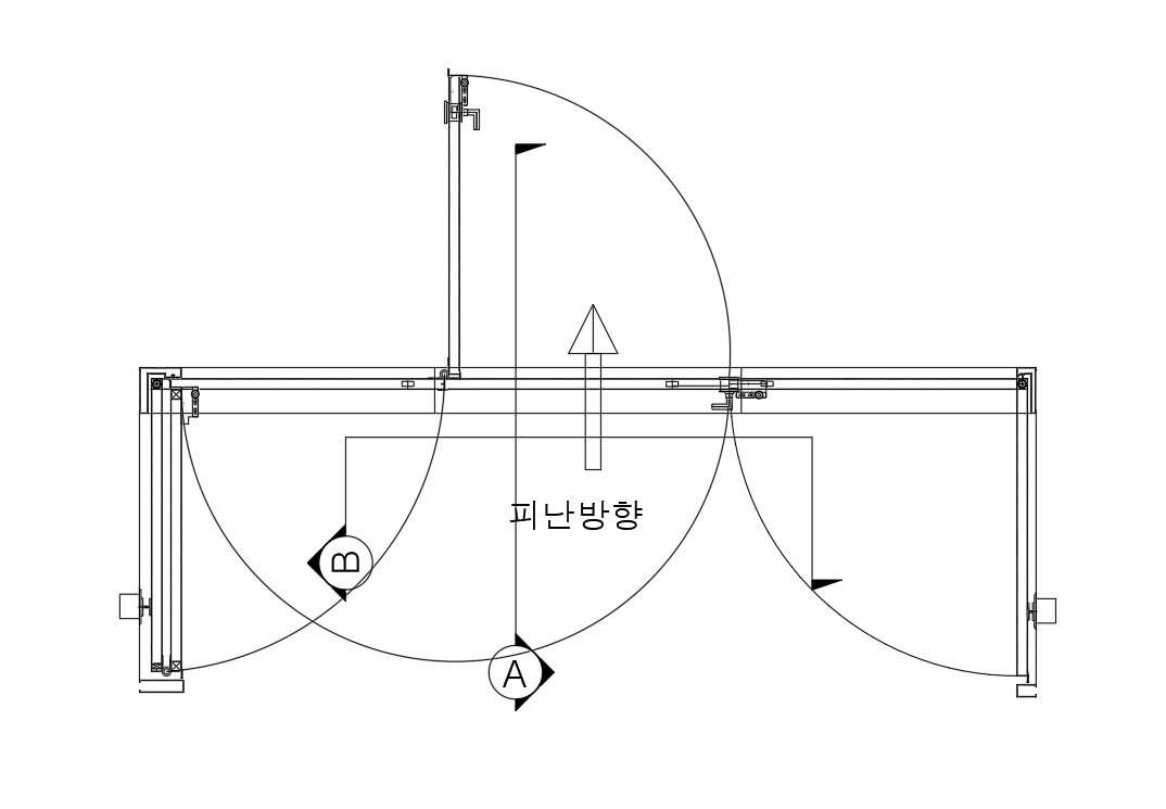 무턱 3짝 접이식 매립 방화문